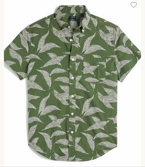 J Crew Short-sleeve slim leaf print shirt - Green Flex Washed Small